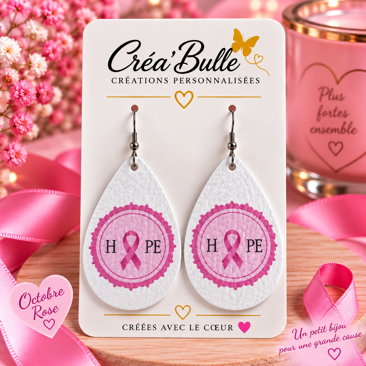 Boucles d’oreilles Octobre Rose Simili Cuir
