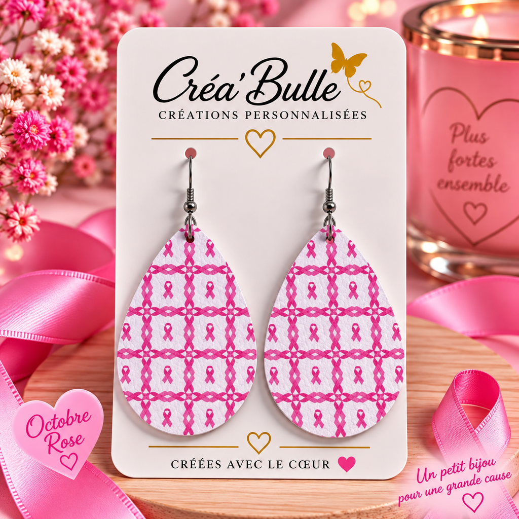 Boucles d’oreilles Octobre Rose Simili Cuir