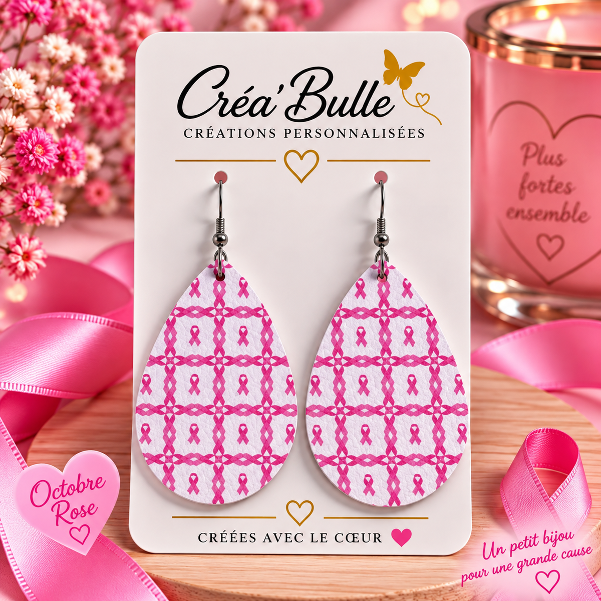 Boucles d’oreilles Octobre Rose Simili Cuir