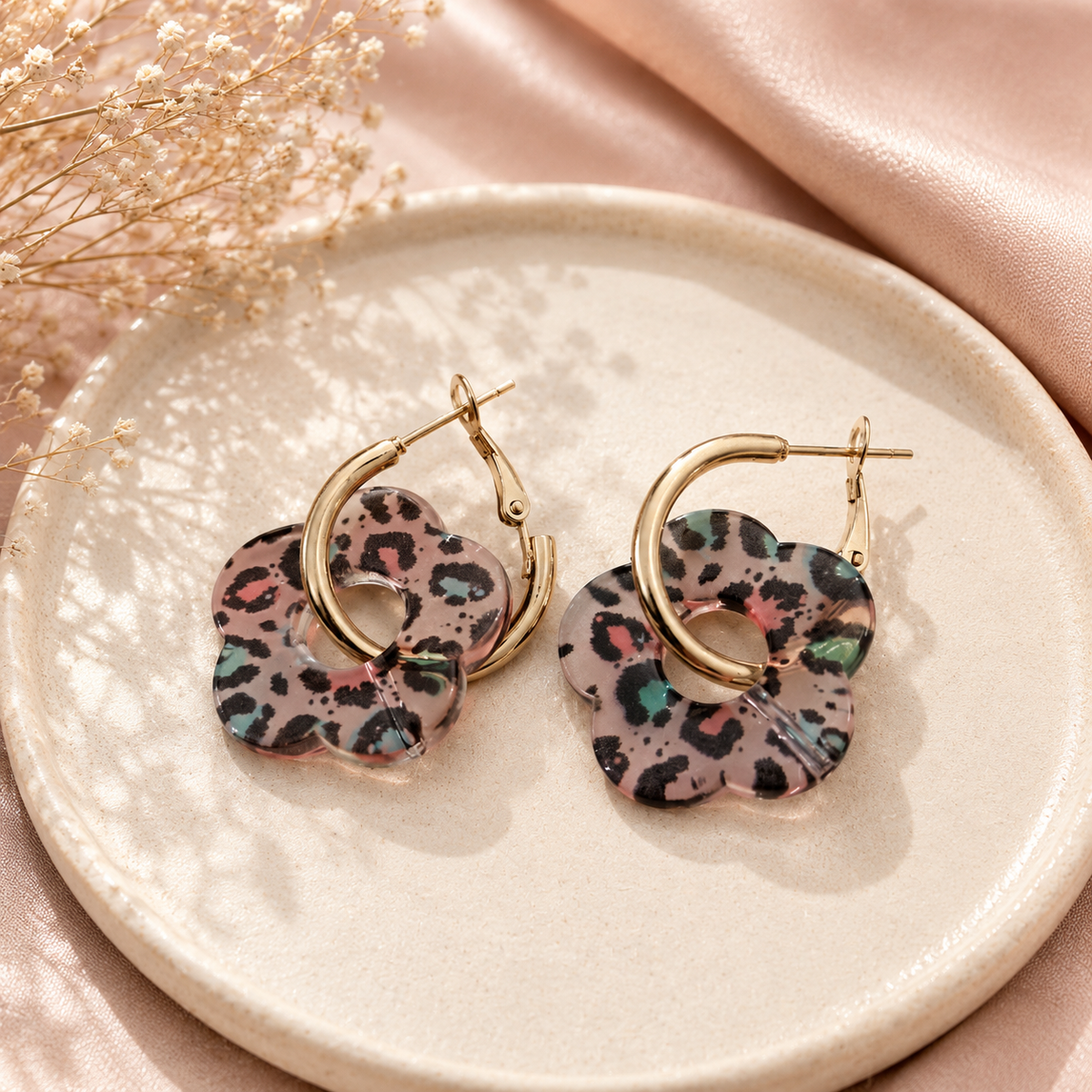 Boucles d’oreilles Fleurs Léopard