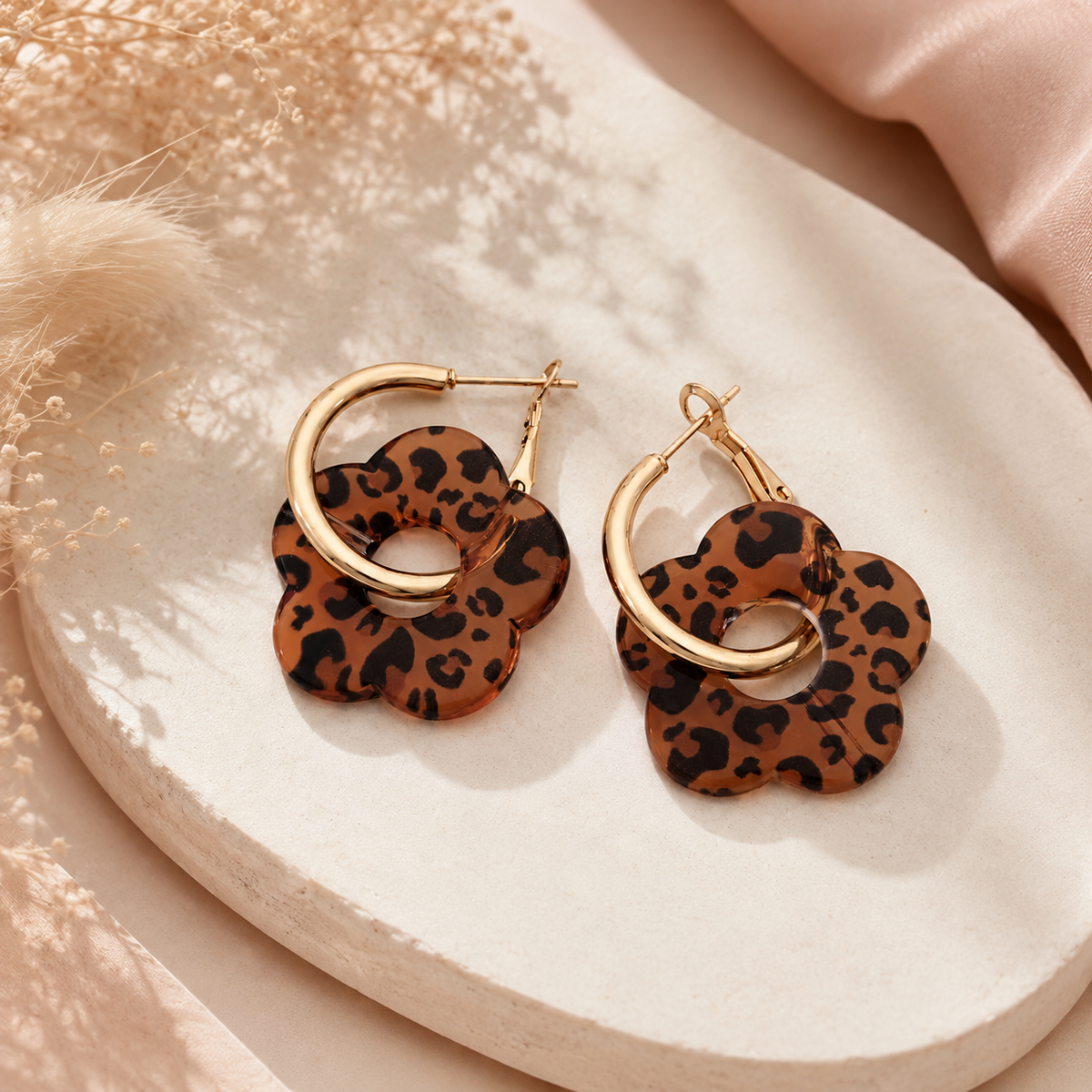 Boucles d’oreilles Créoles Fleur Léopard