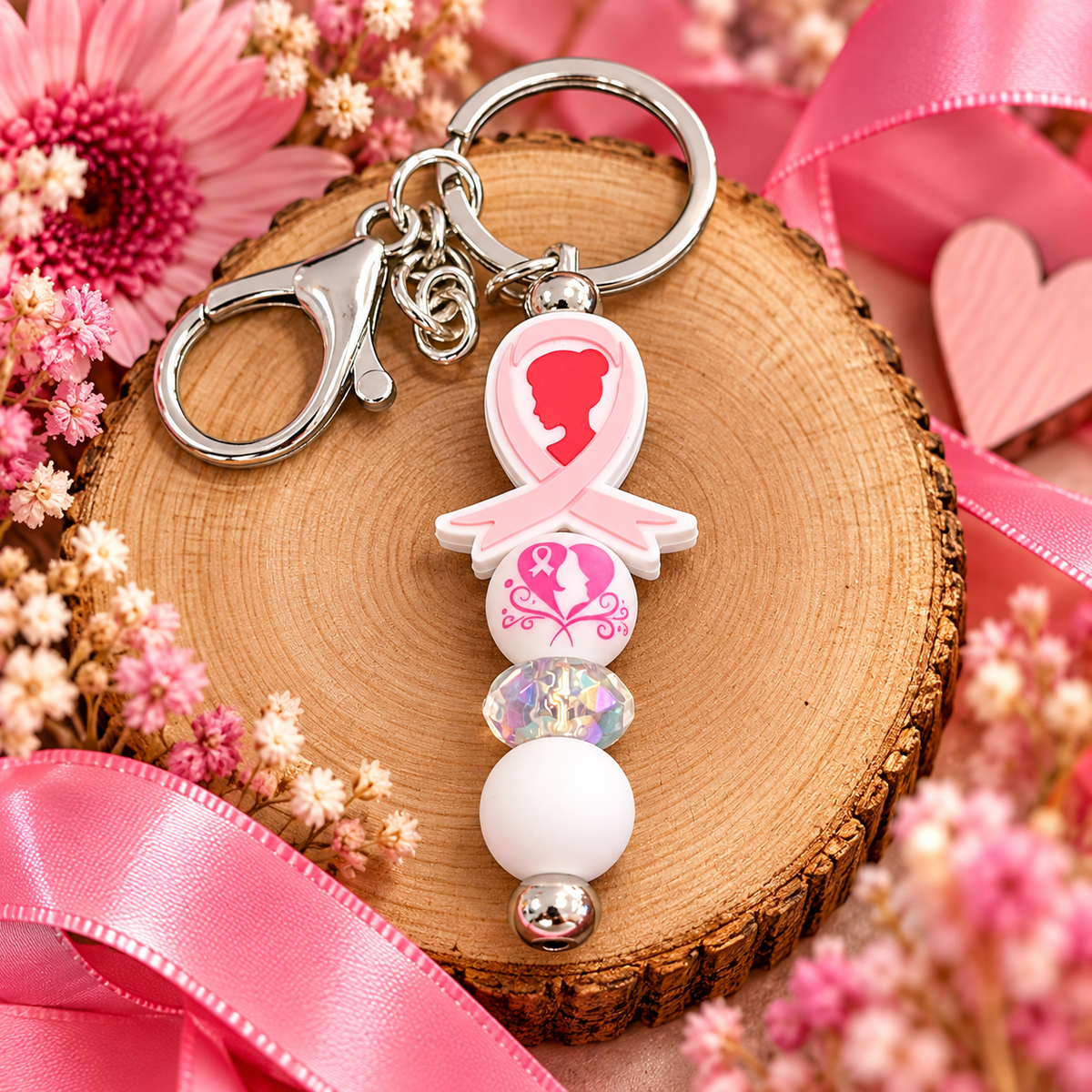 Porte-clés Perles Octobre Rose