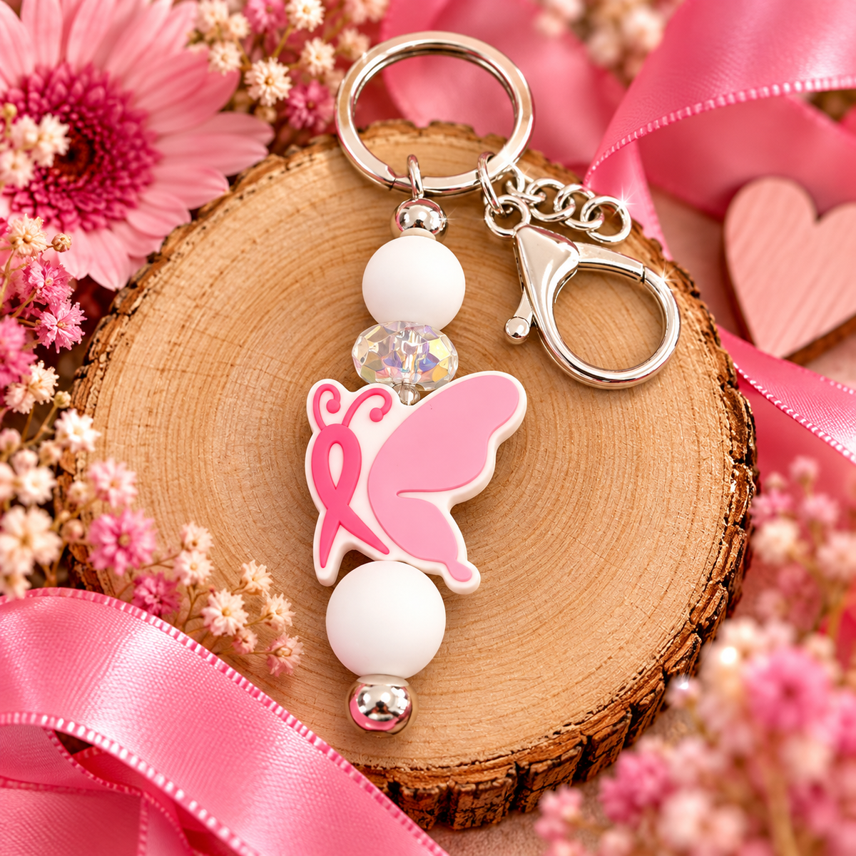 Porte-clés Perles Octobre Rose