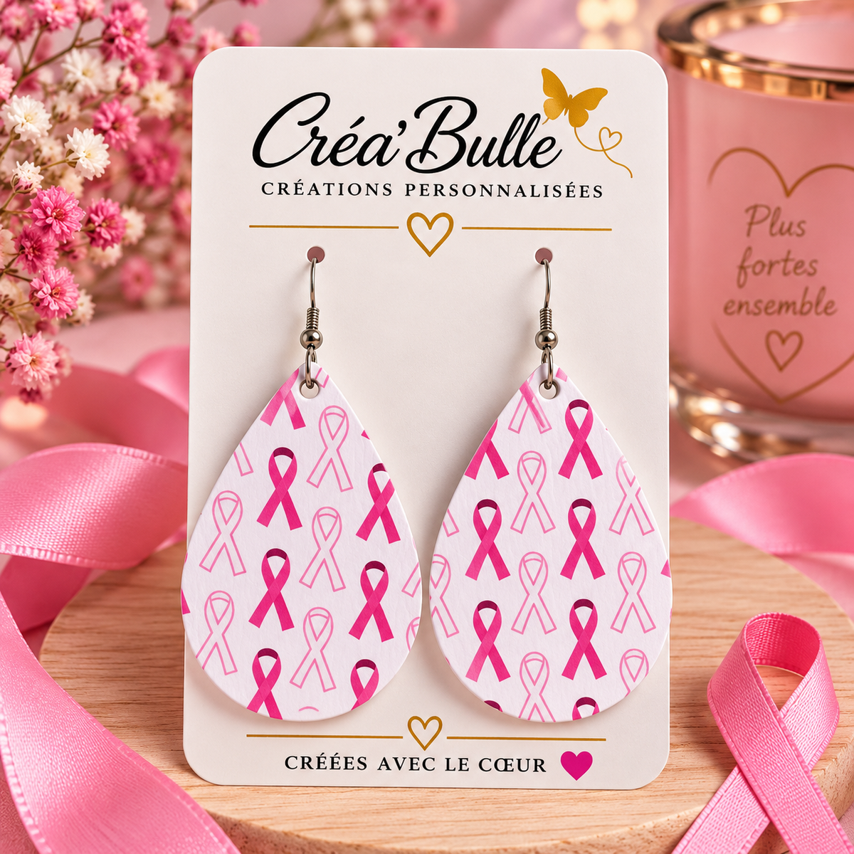 Boucles d’oreilles Octobre Rose Simili Cuir