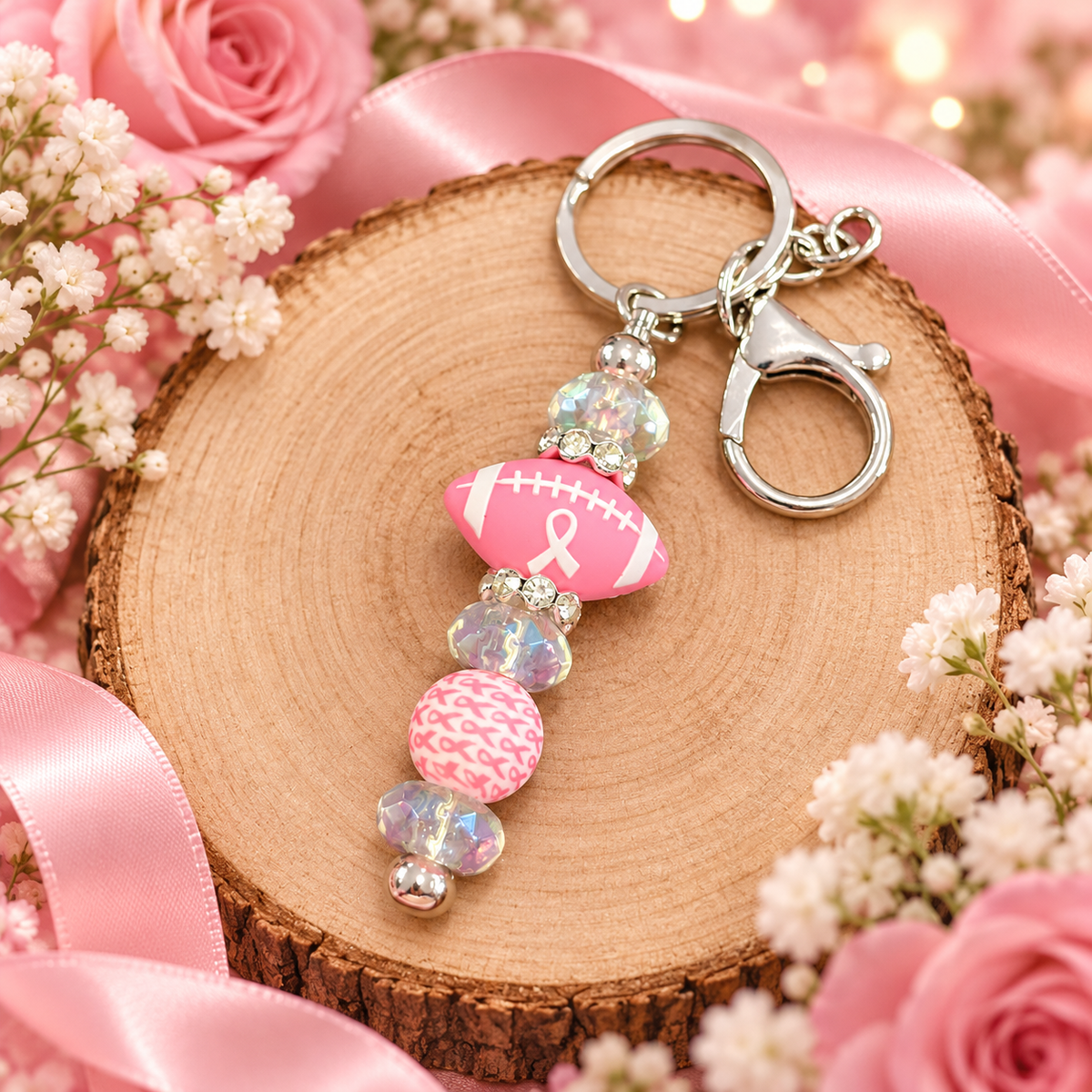 Porte-clés Perles Octobre Rose