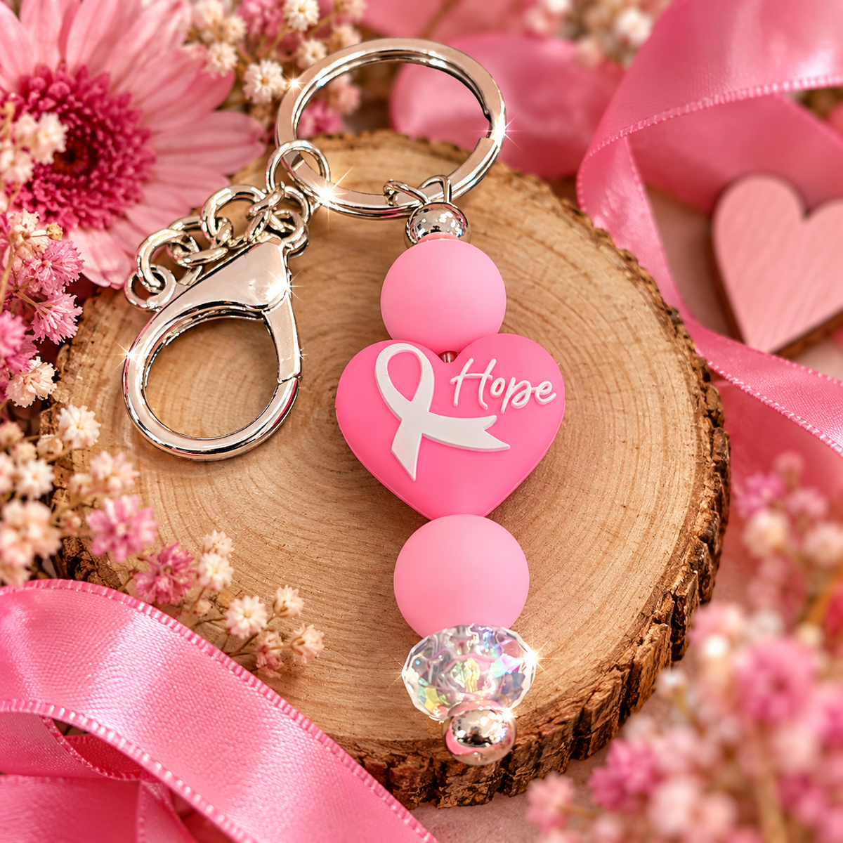 Porte-clés Perles Octobre Rose