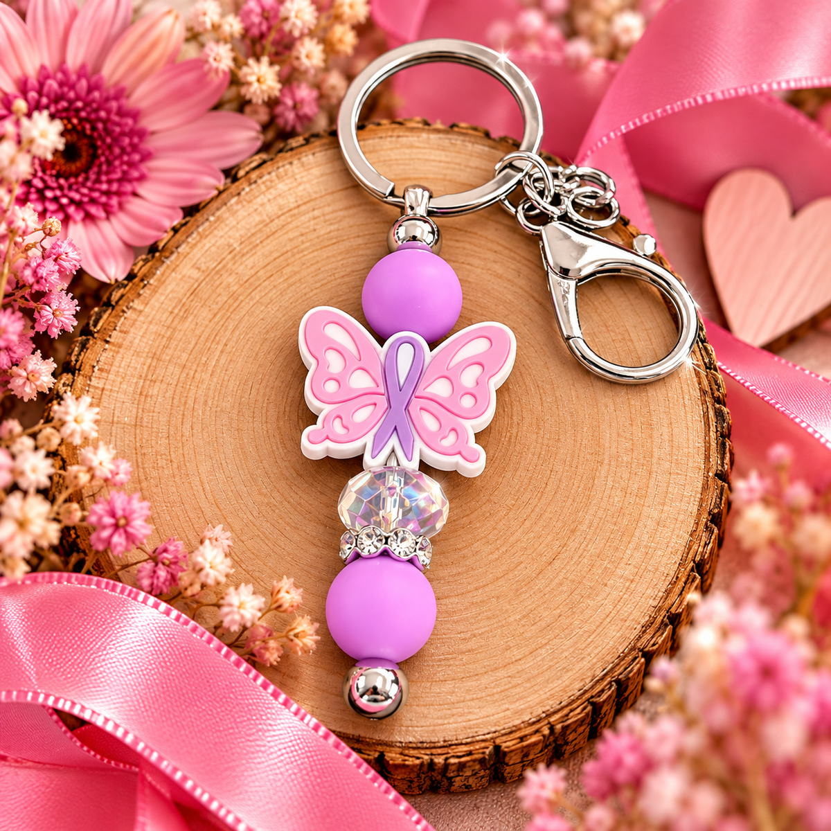 Porte-clés Perles Octobre Rose