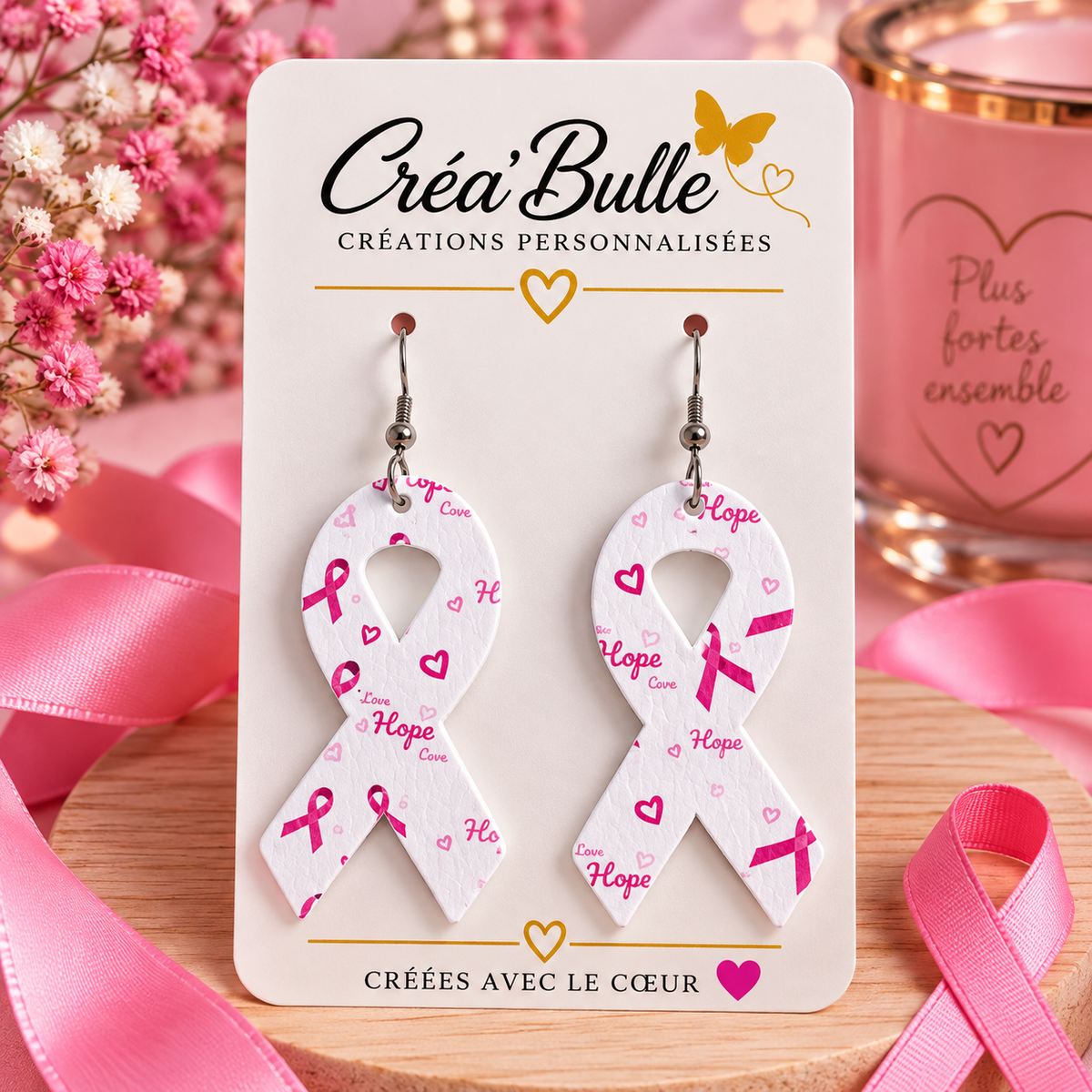 Boucles d’oreilles Octobre Rose Simili Cuir