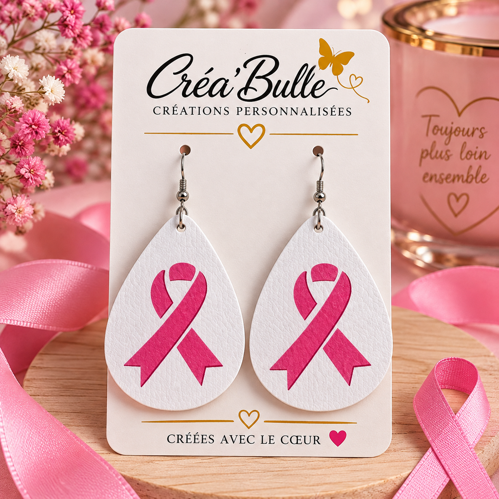 Boucles d’oreilles Octobre Rose Simili Cuir