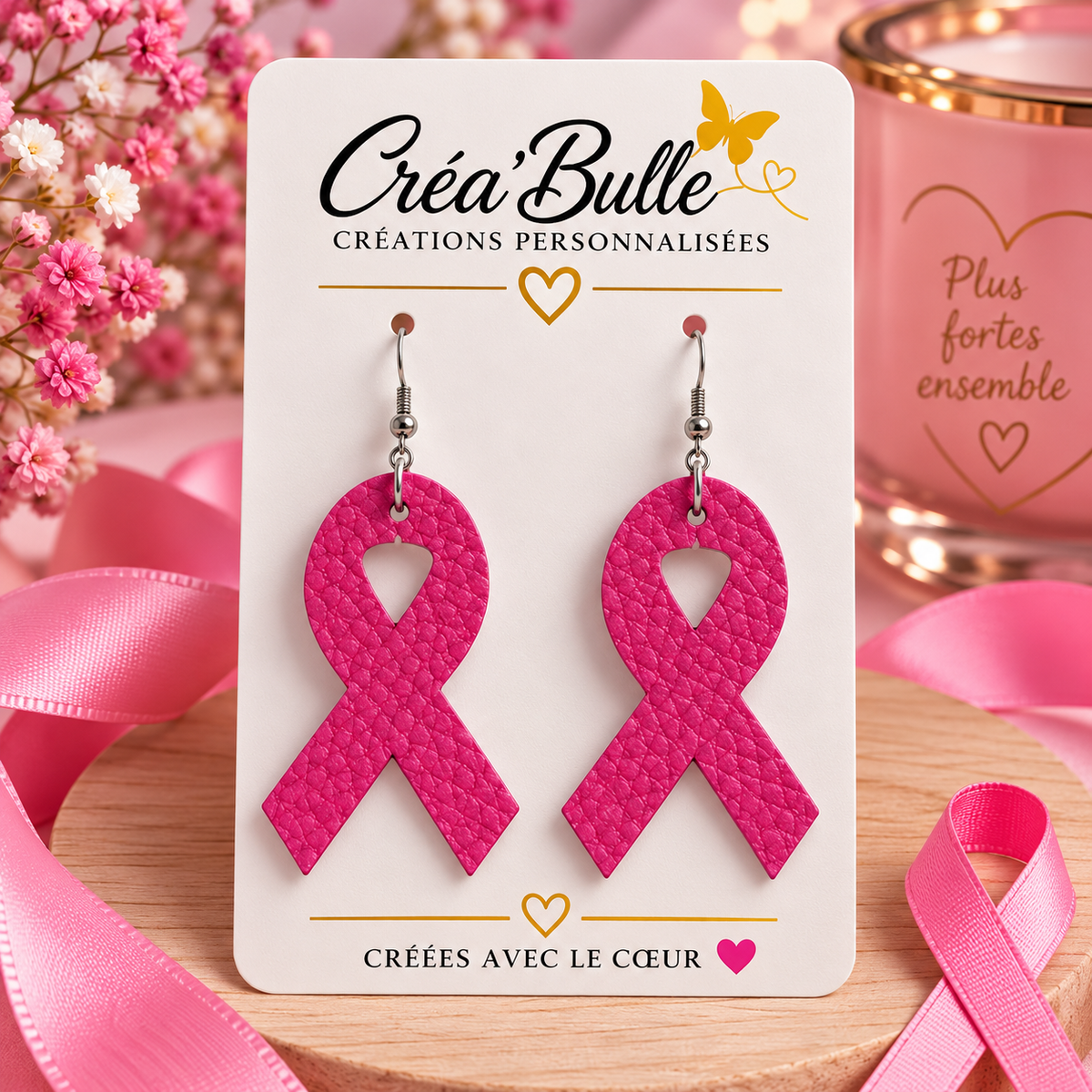 Boucles d’oreilles Octobre Rose Simili Cuir