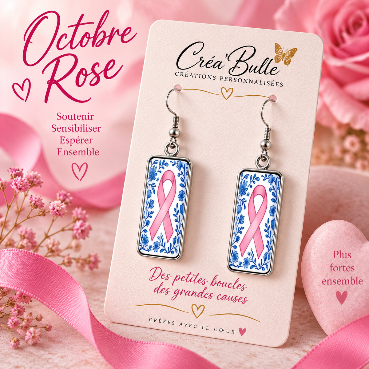 Boucles d’oreilles Octobre Rose