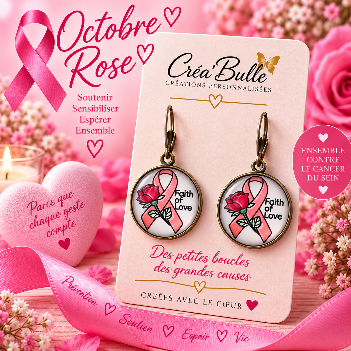 Boucles d’oreilles Octobre Rose