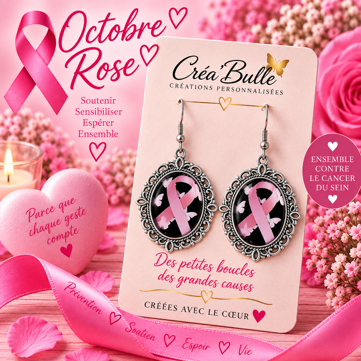 Boucles d’oreilles Octobre Rose