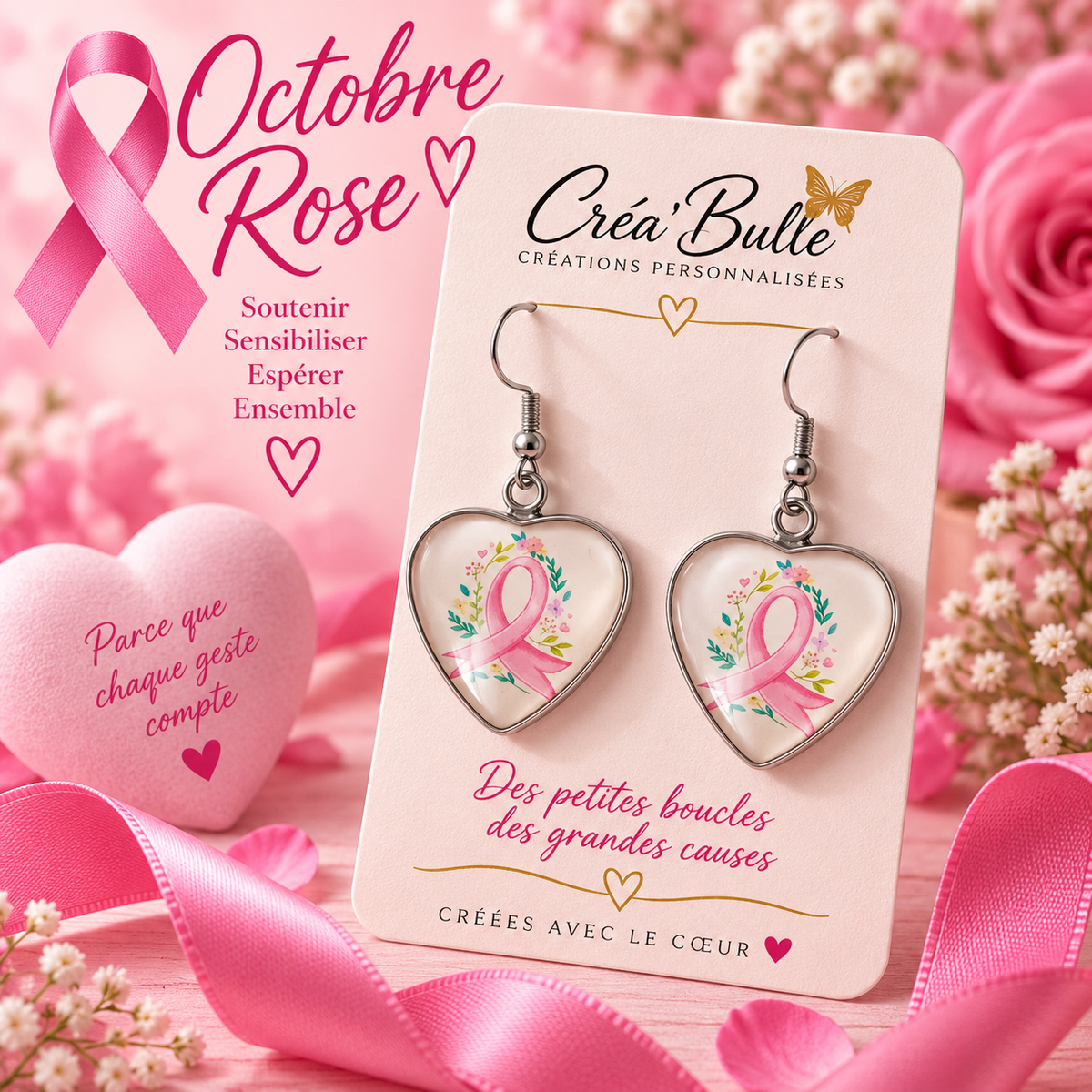 Boucles d’oreilles Octobre Rose