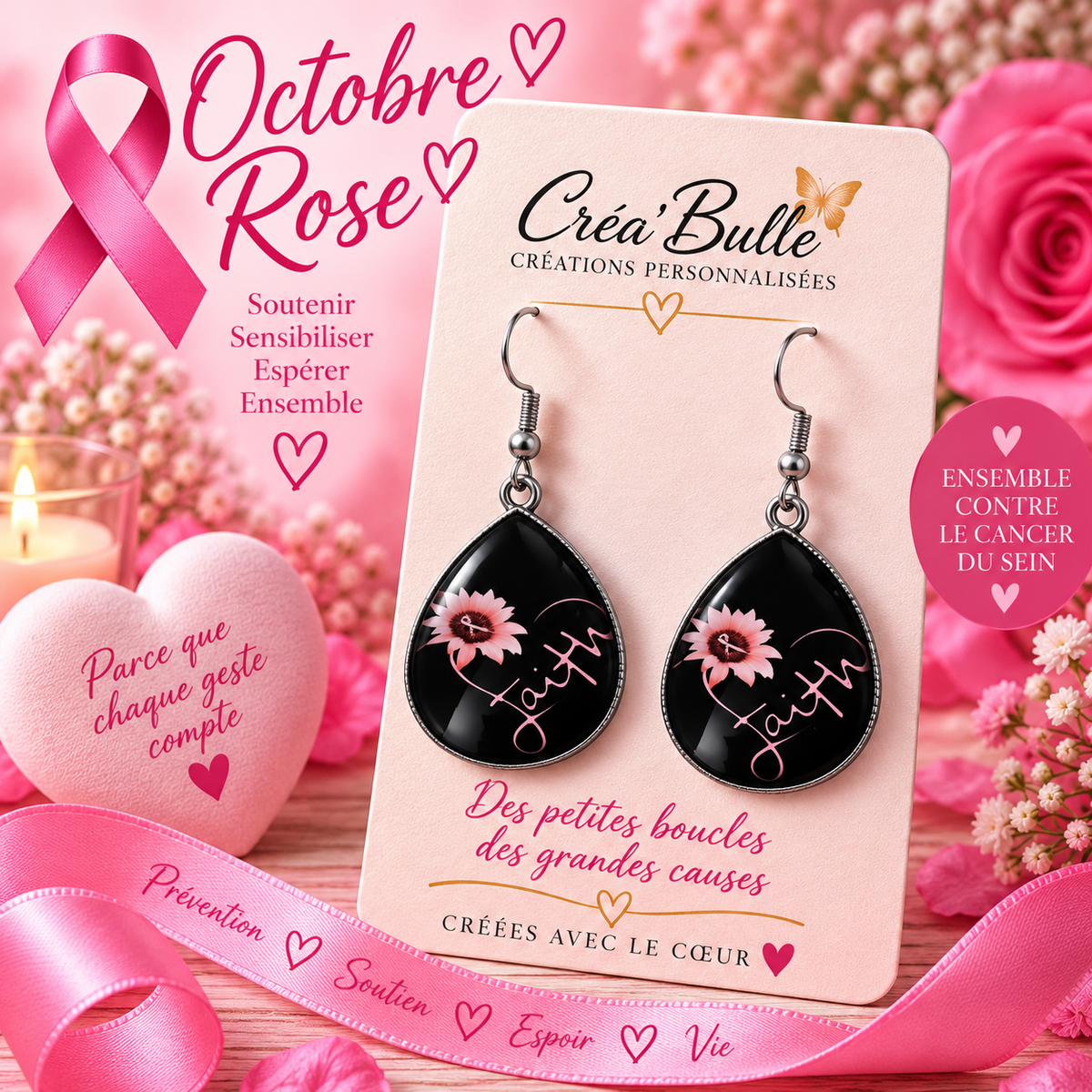 Boucles d’oreilles Octobre Rose