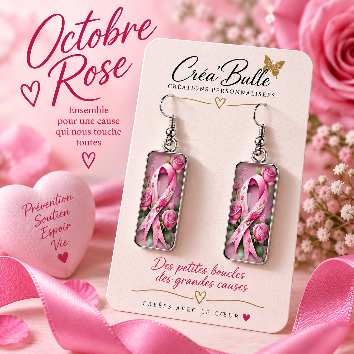 Boucles d’oreilles Octobre Rose