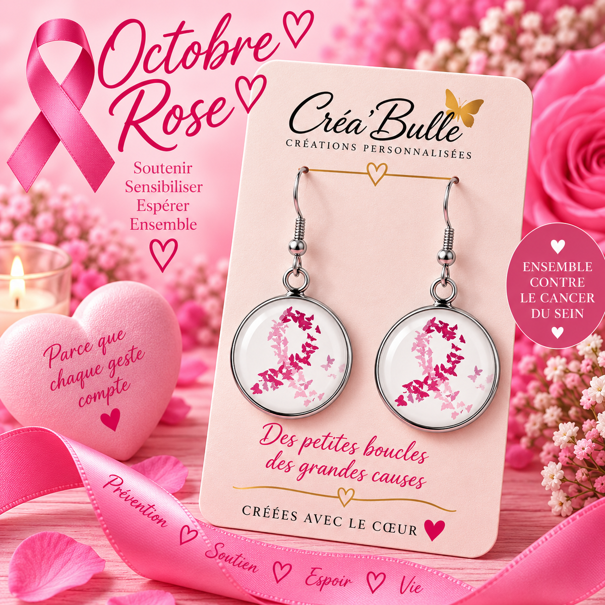 Boucles d’oreilles Octobre Rose