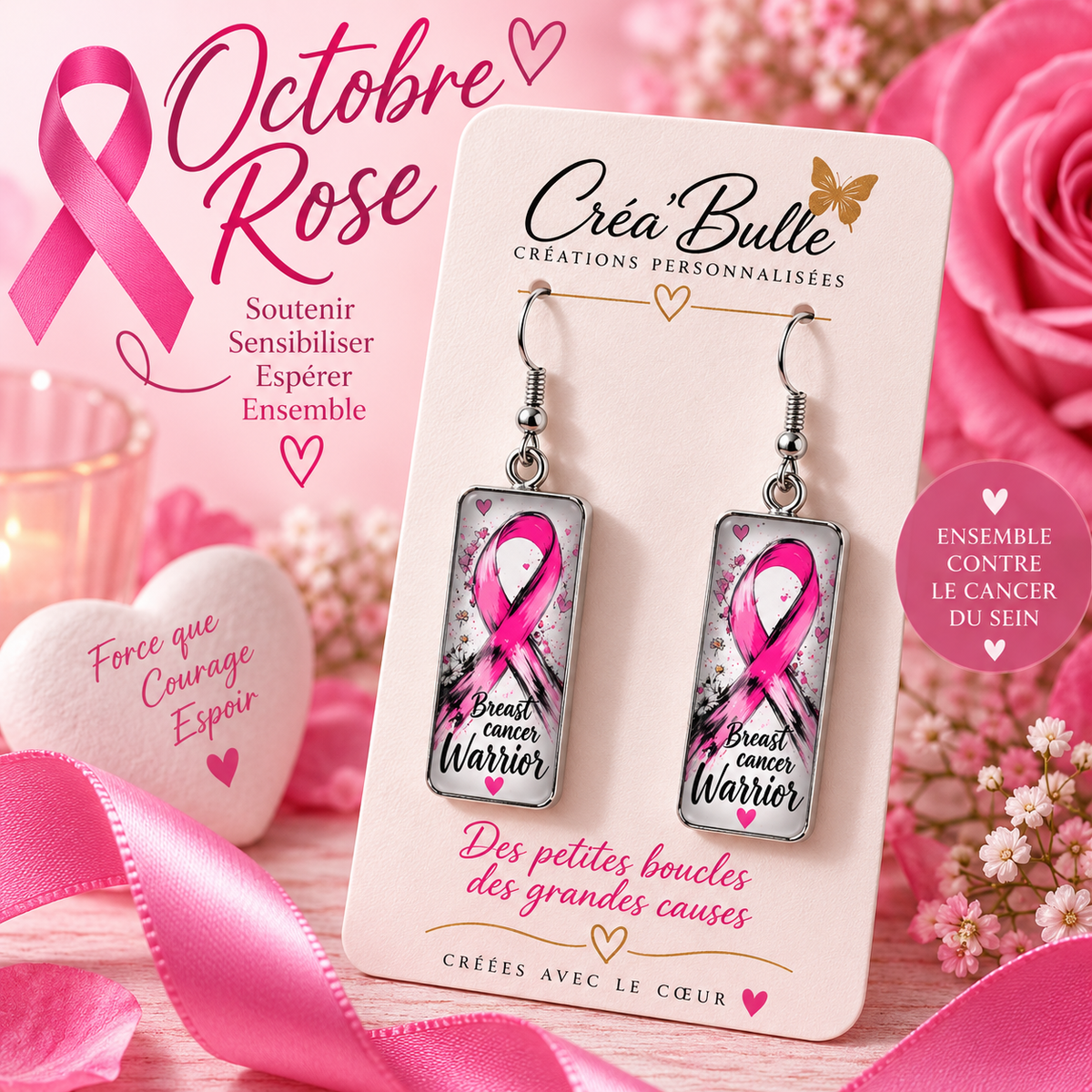 Boucles d’oreilles Octobre Rose