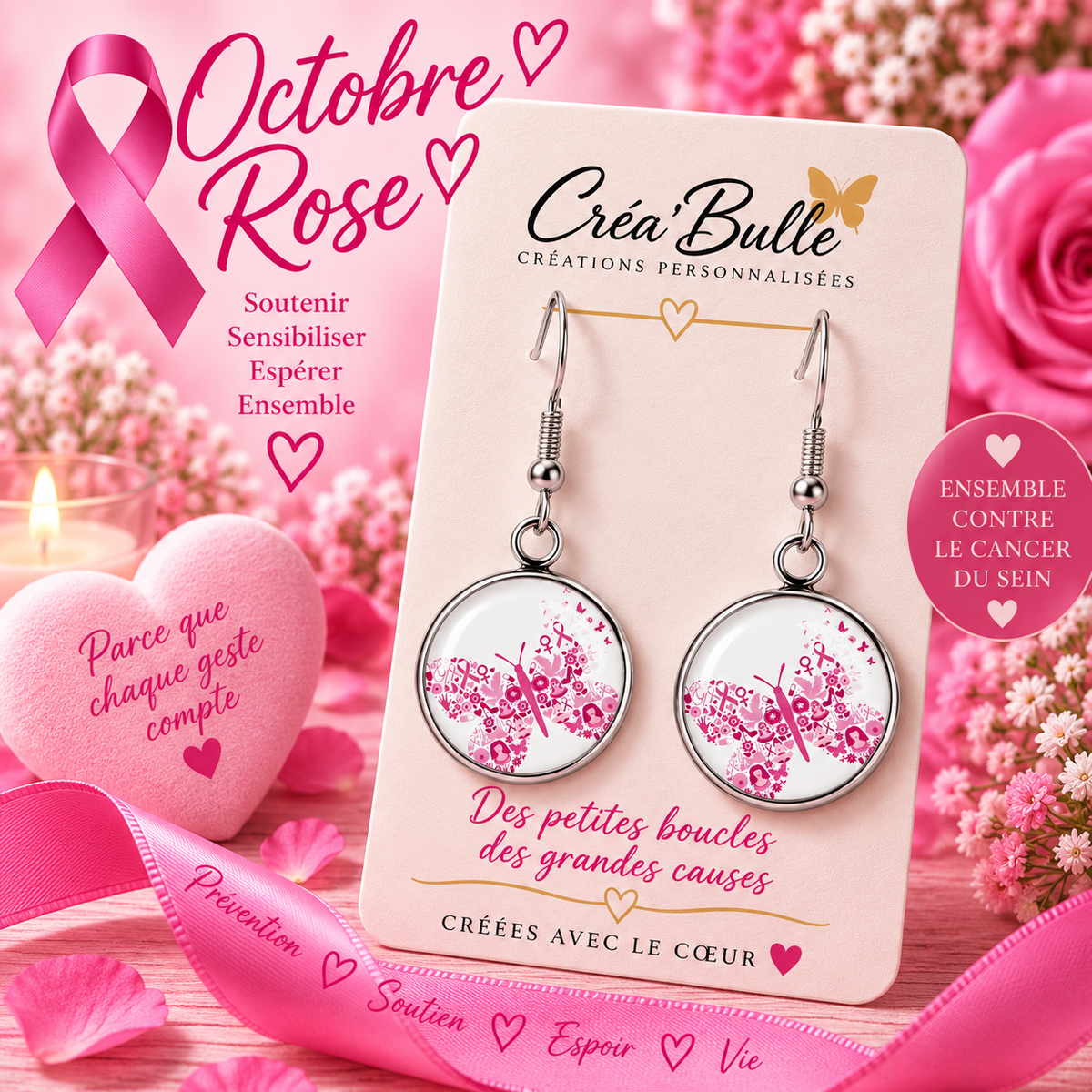 Boucles d’oreilles Octobre Rose