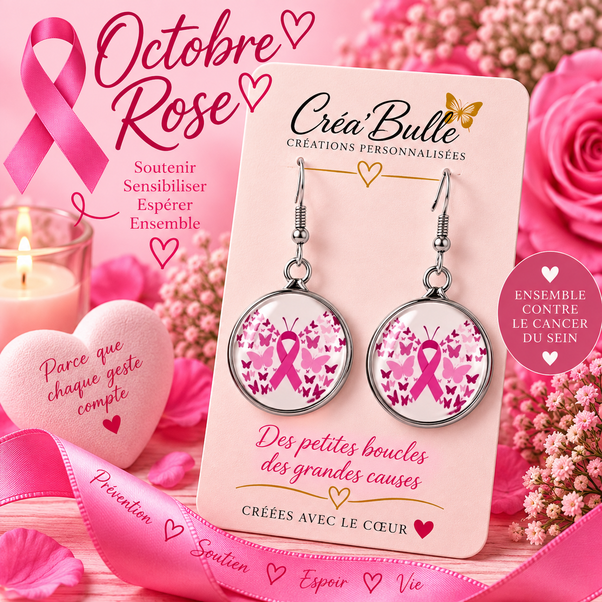 Boucles d’oreilles Octobre Rose