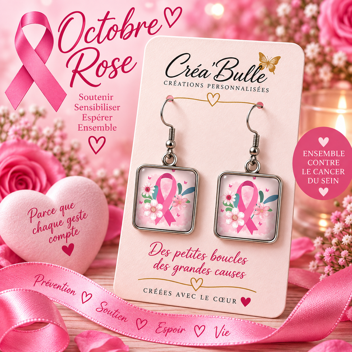 Boucles d’oreilles Octobre Rose