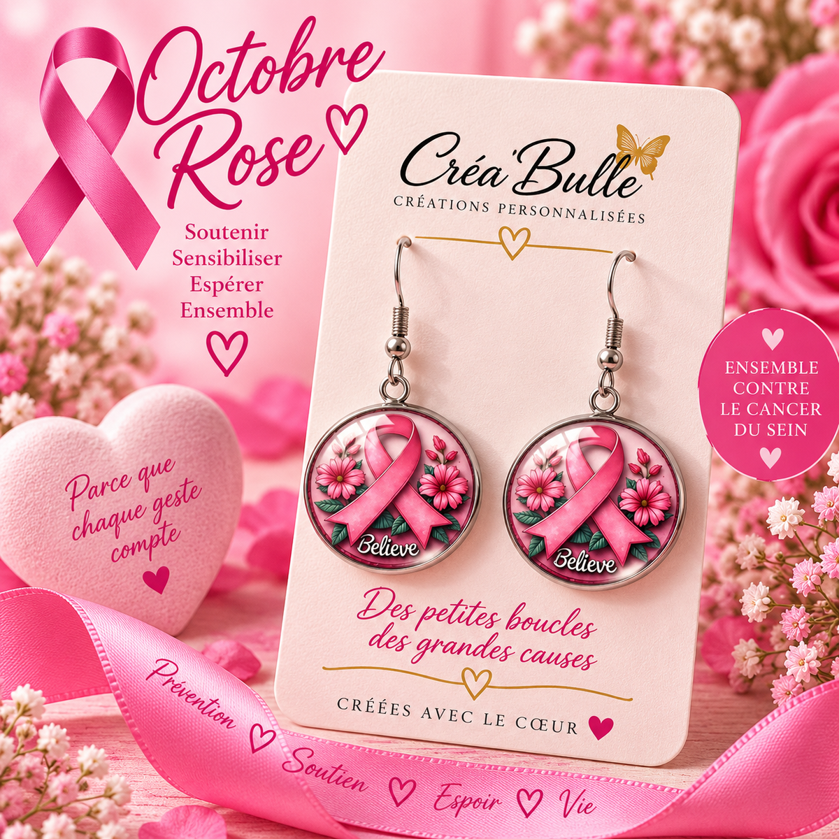 Boucles d’oreilles Octobre Rose