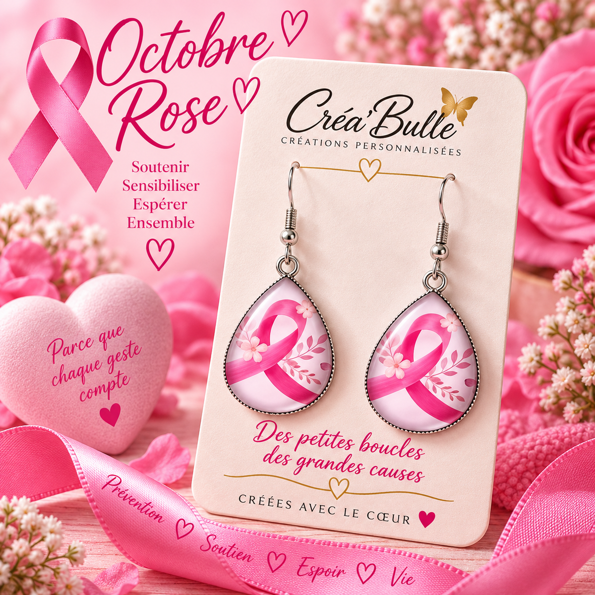 Boucles d’oreilles Octobre Rose