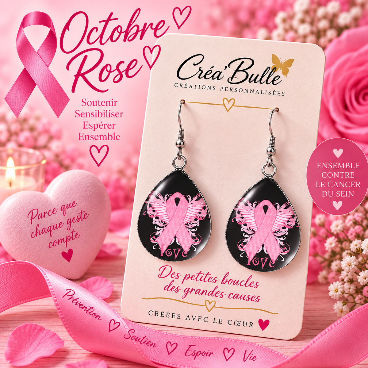 Boucles d’oreilles Octobre Rose