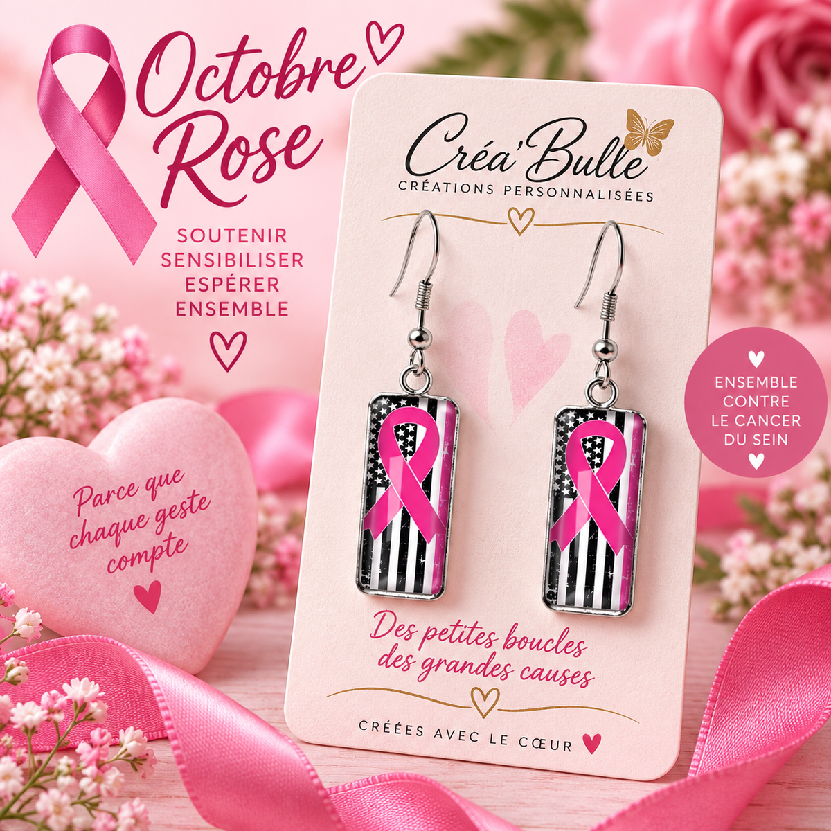 Boucles d’oreilles Octobre Rose