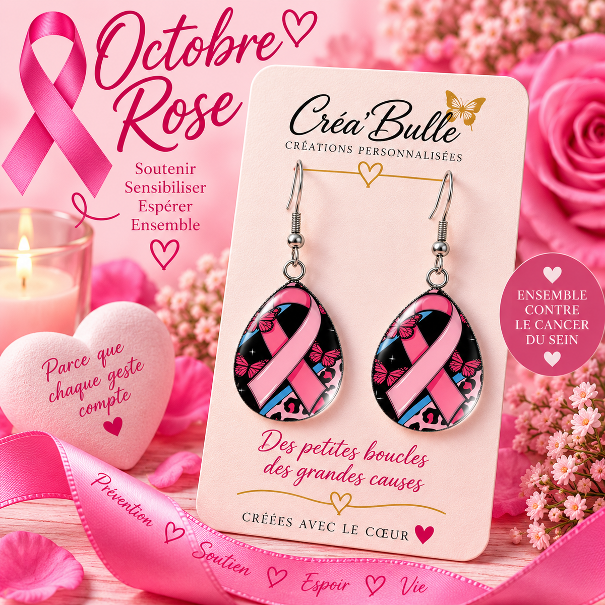 Boucles d’oreilles Octobre Rose