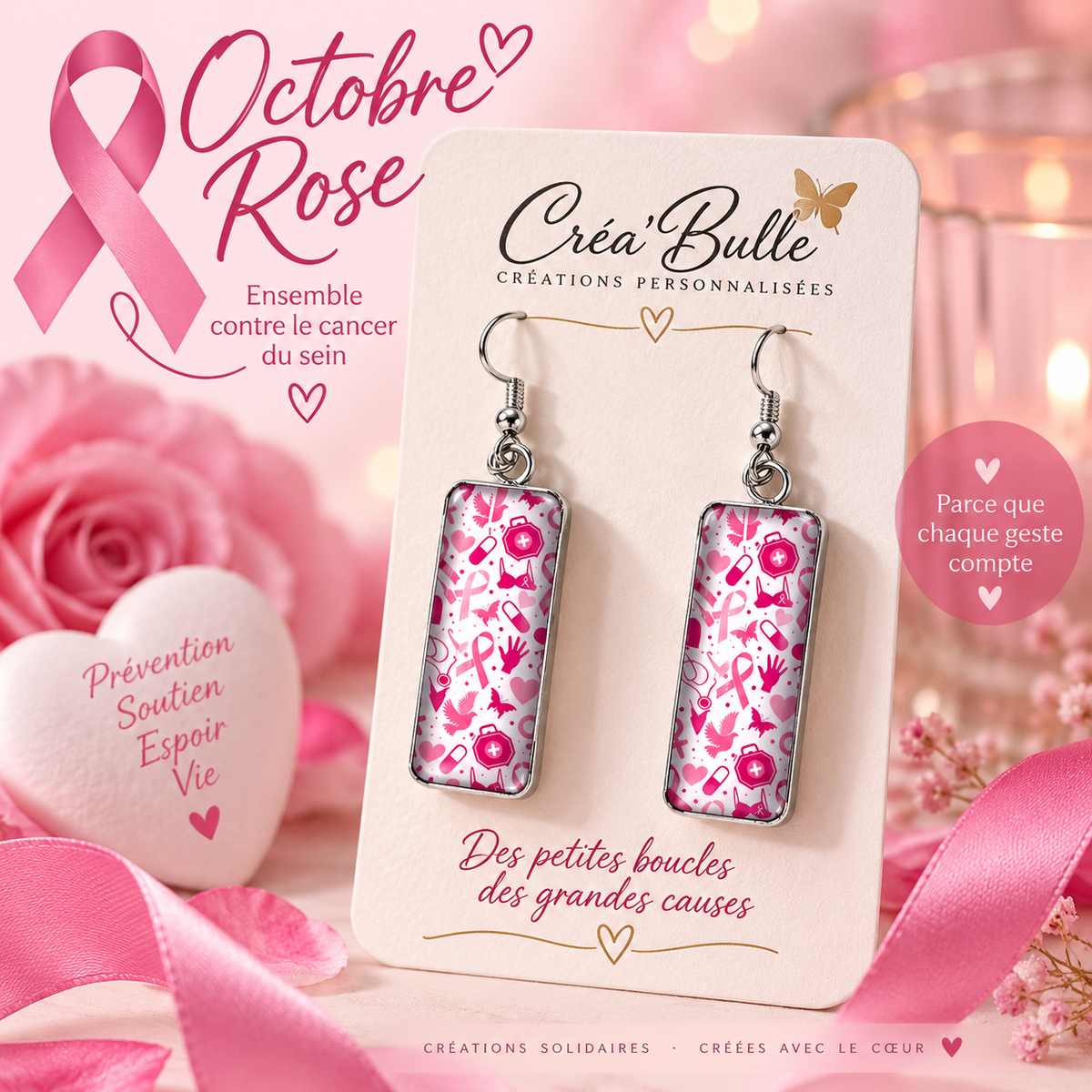 Boucles d’oreilles Octobre Rose