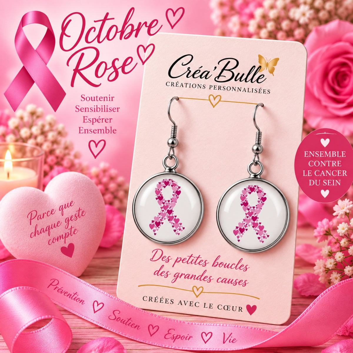 Boucles d’oreilles Octobre Rose