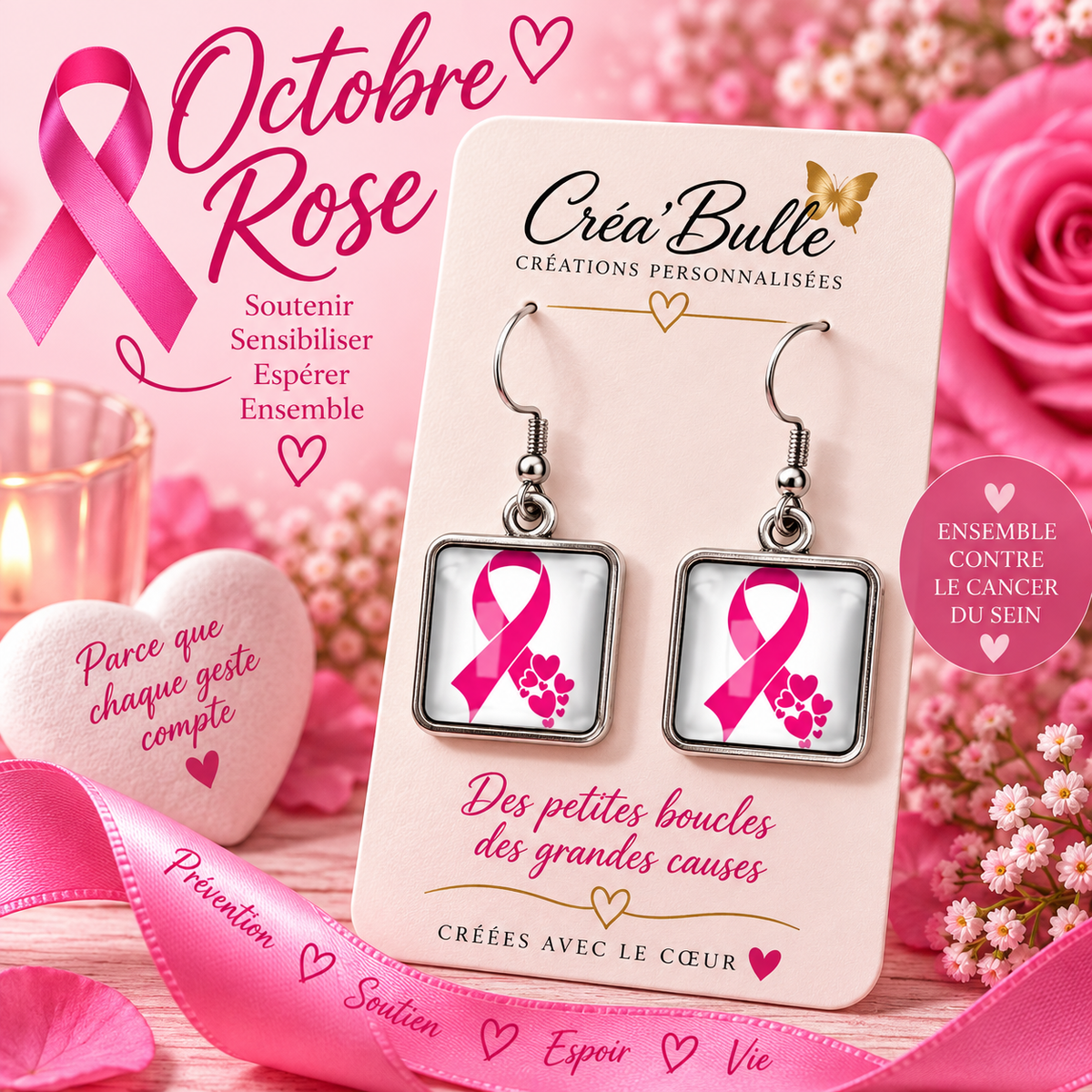 Boucles d’oreilles Octobre Rose