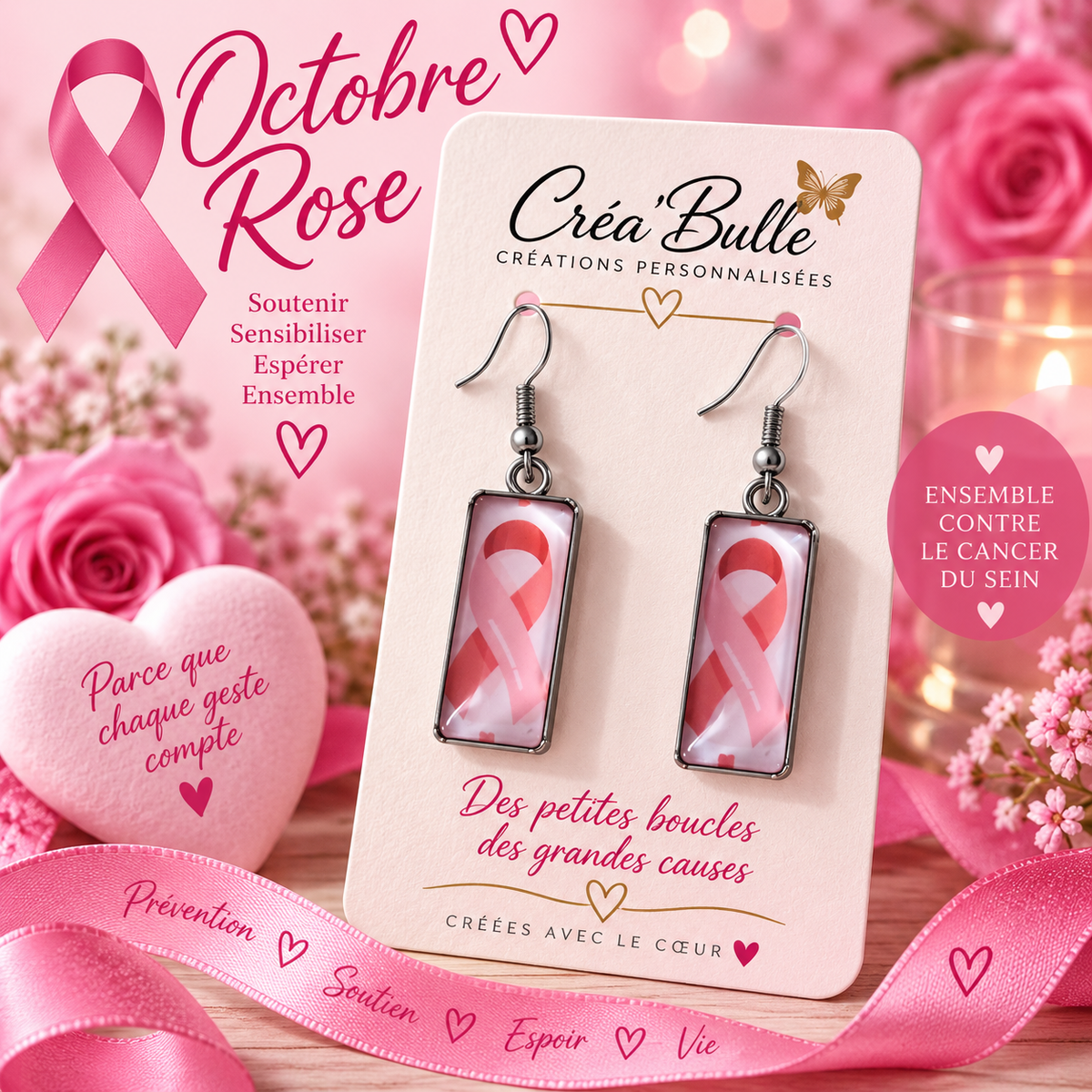 Boucles d’oreilles Octobre Rose